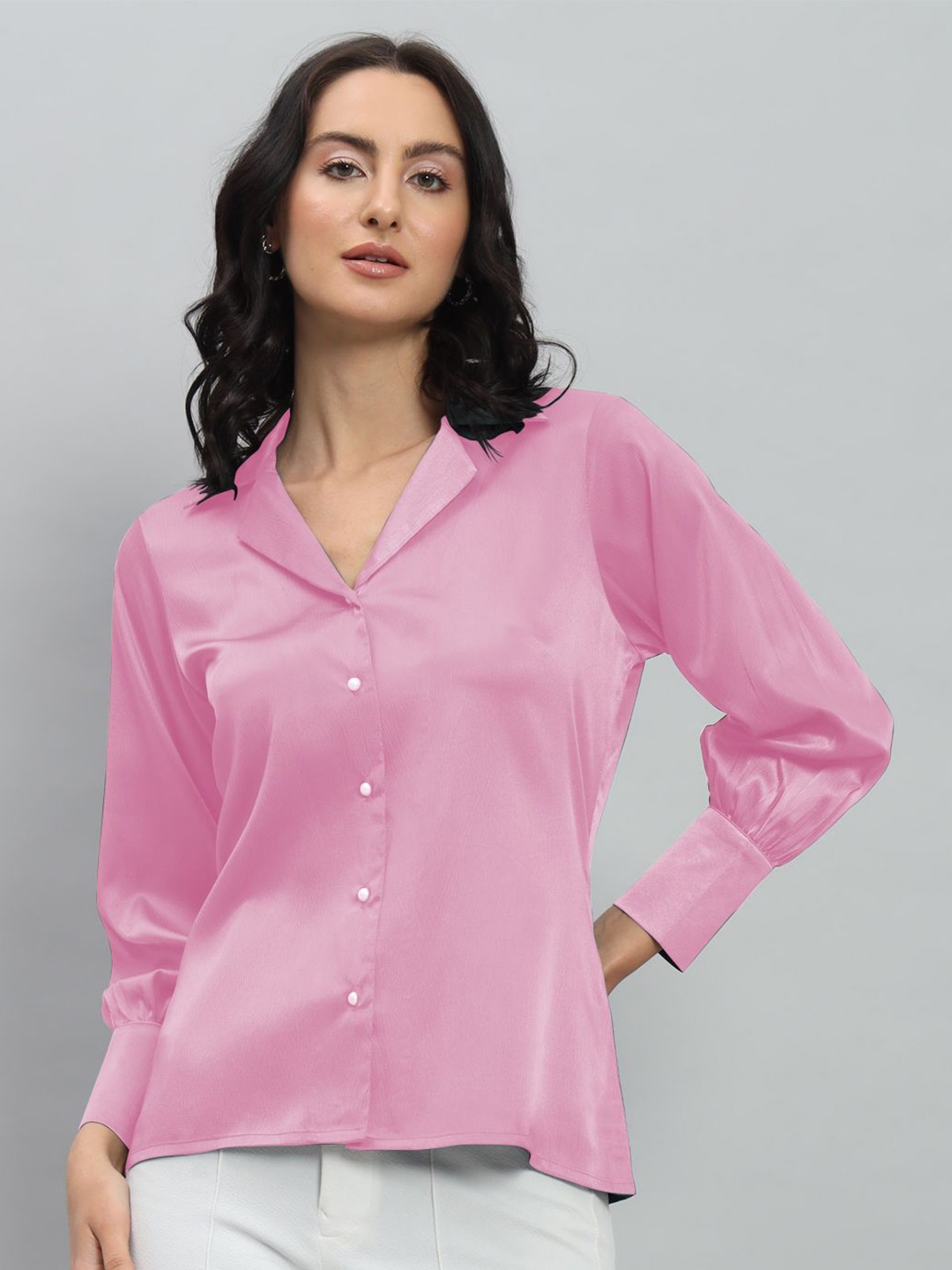 

ONRA Women Standard Opaque Satin Shirt, Pink
