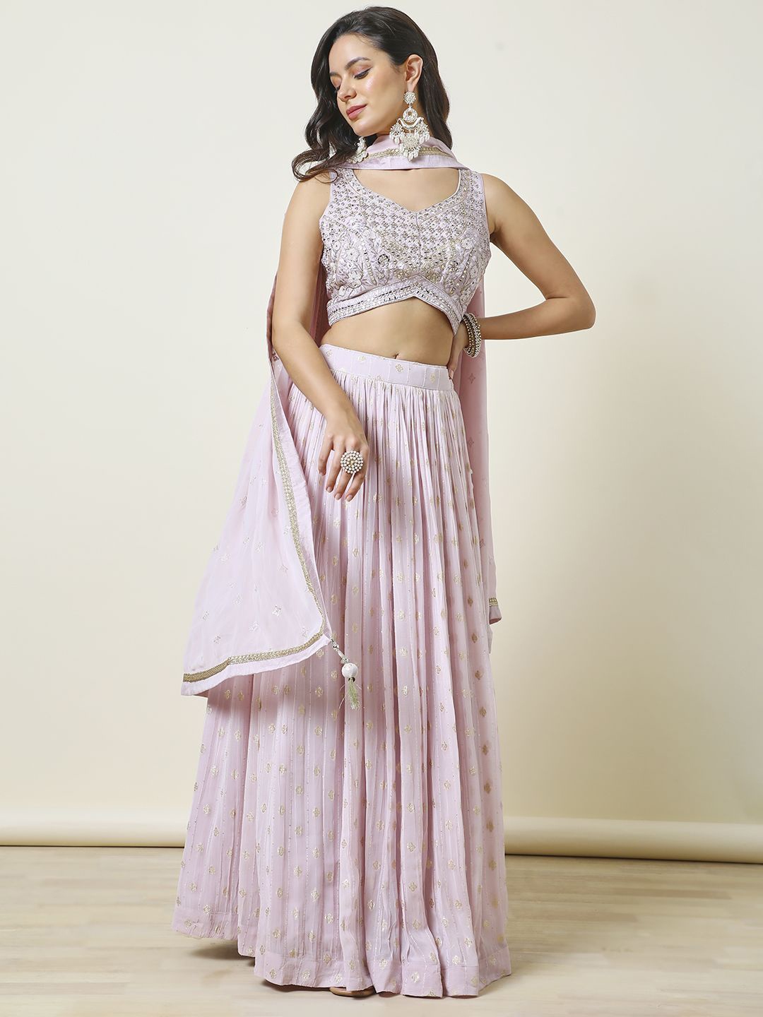 

Soch Embroidered Mirror Work Ready to Wear Lehenga & Blouse With Dupatta, Pink