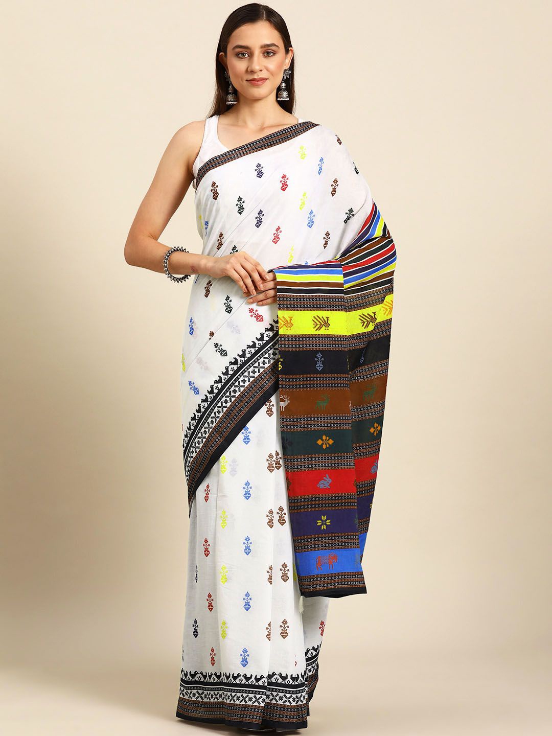 

BUTA BUTI Floral Pure Cotton Saree, White