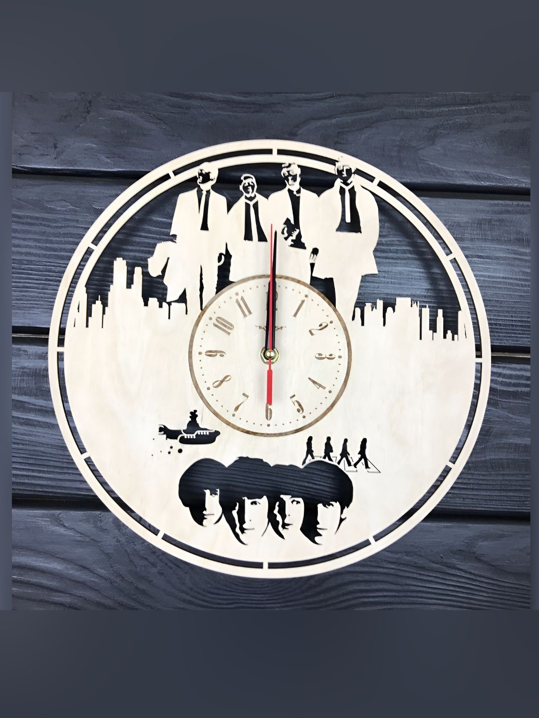 

QEZNEF Beige & Brown Printed Round Analogue Wooden Wall Clock Without Glass
