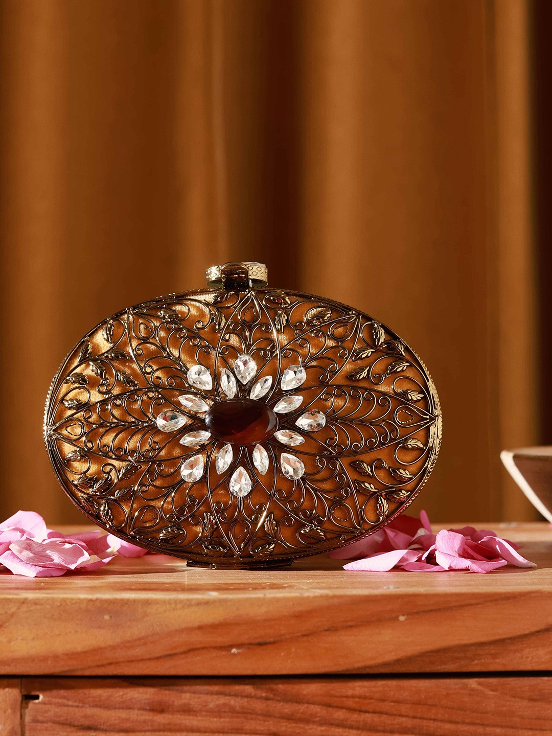 

THE TAN CLAN Mirza Embellished Box Clutch, Gold