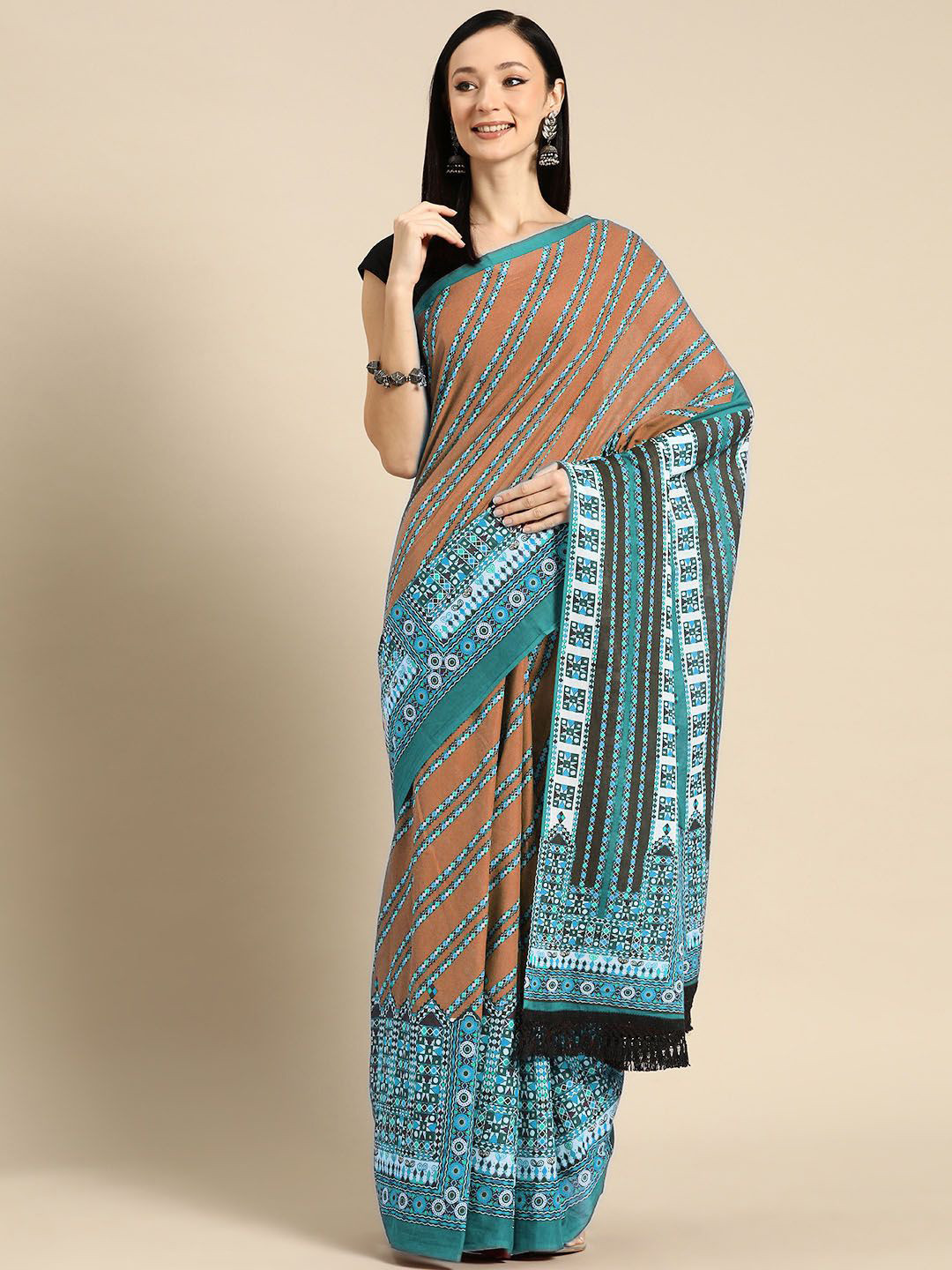 

BUTA BUTI Floral Pure Cotton Saree, Sea green