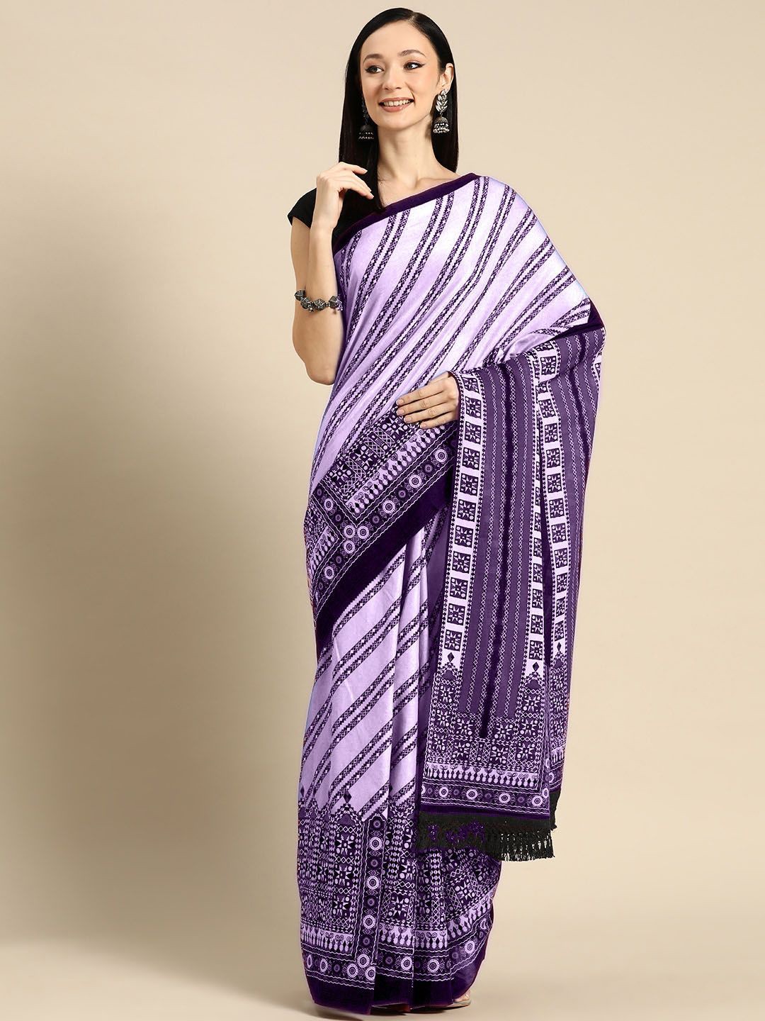 

BUTA BUTI Women Cotton Printed Saree, Purple