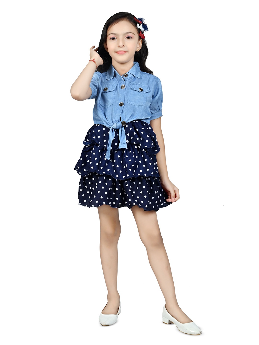 

BAESD Girls Polka Dot A-Line Dress, Navy blue