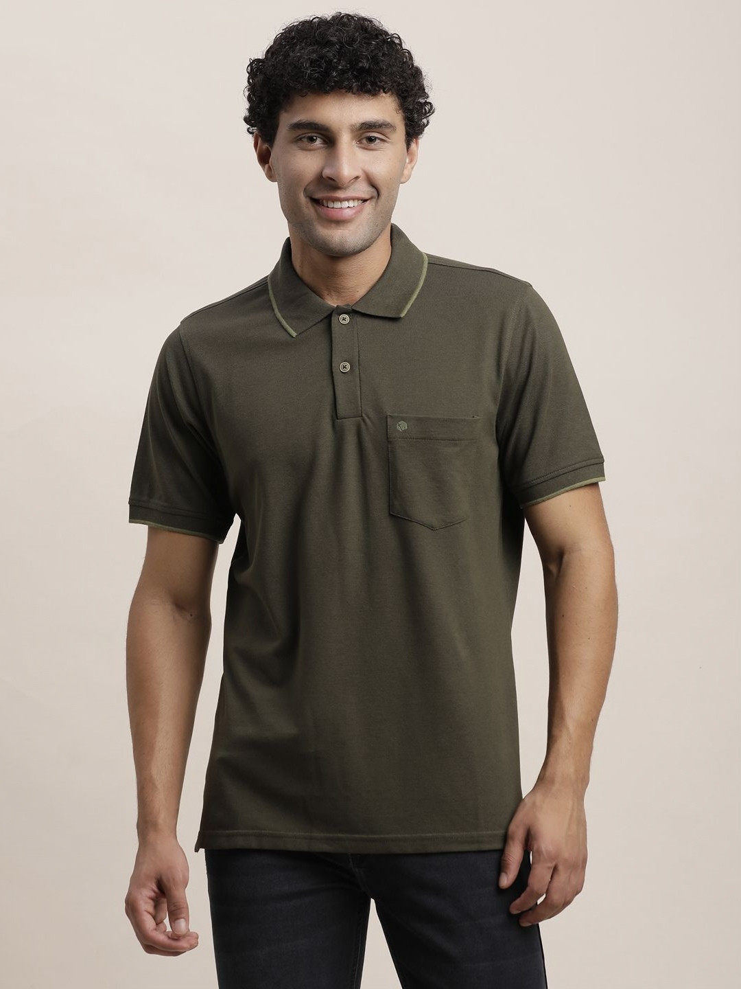 

Turtle Men Polo Collar Pockets Slim Fit T-shirt, Olive