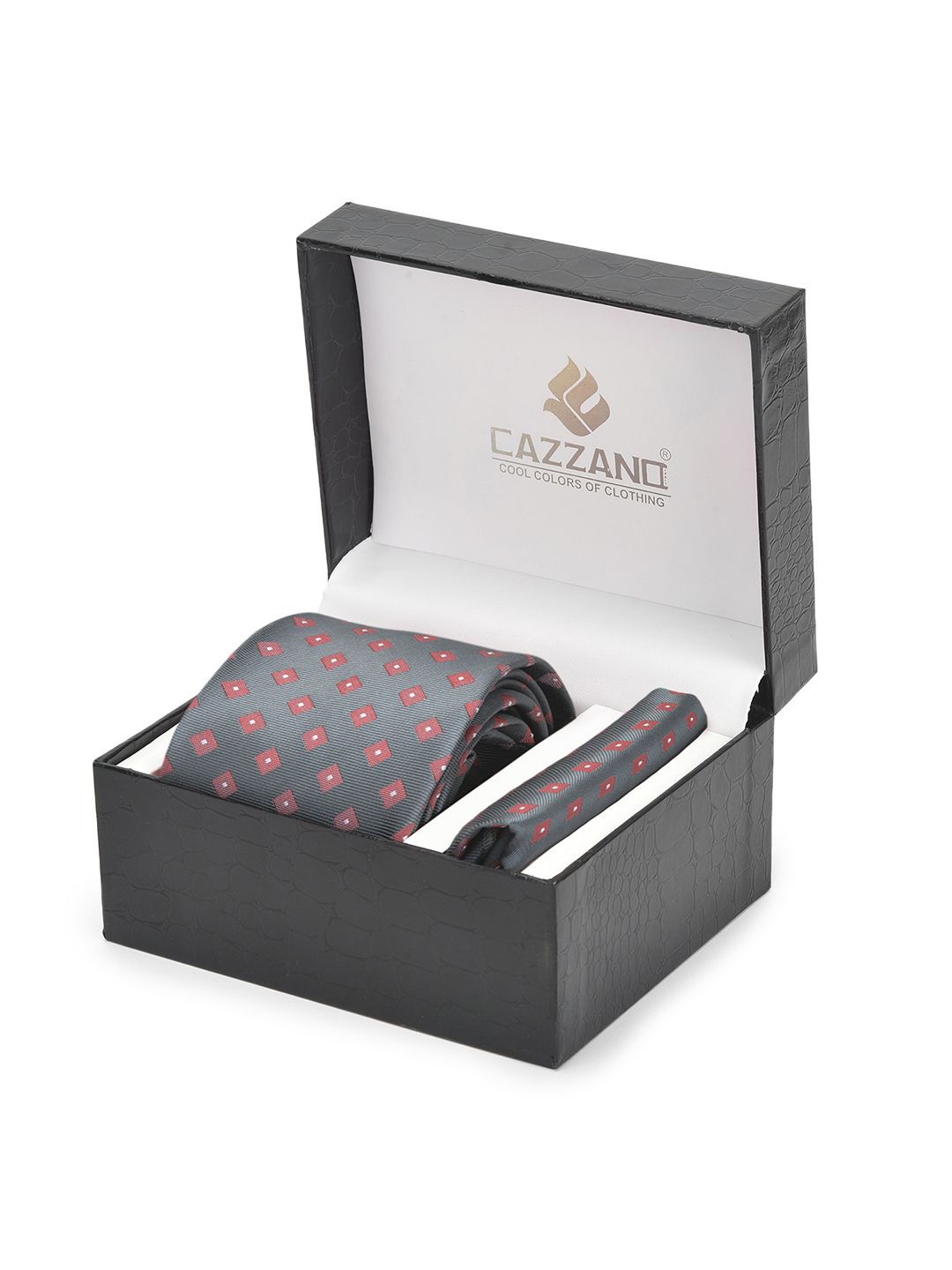 

Cazzano Men Accessory Gift Set Of Tie & Pocket Square, Grey