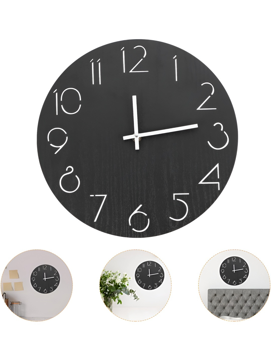 

QEZNEF Black Round Shaped Contemporary Analogue Wooden Wall Clock