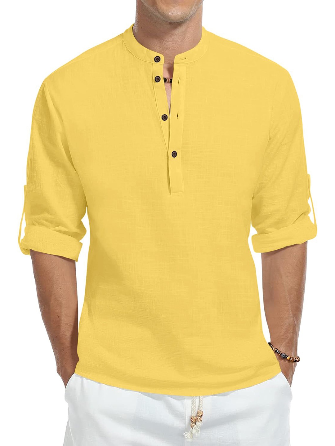 

Zombom Men Solid Straight Full Sleeve Kurta, Yellow