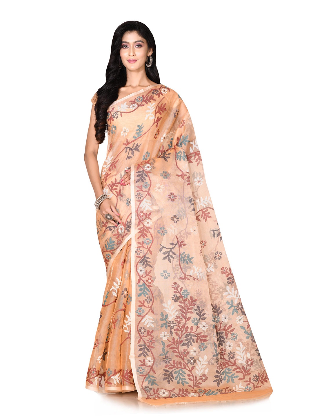 

SPRISH Woven Design Zardozi Pure Silk Jamdani Saree, Gold