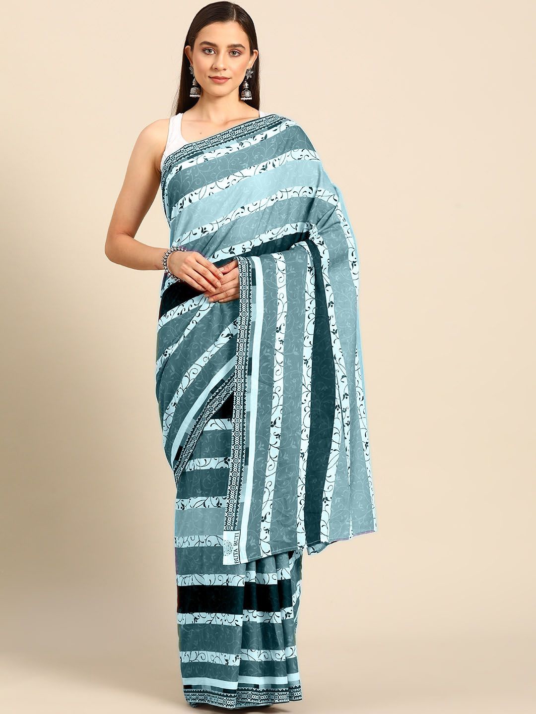 

BUTA BUTI Floral Pure Cotton Saree, Sea green