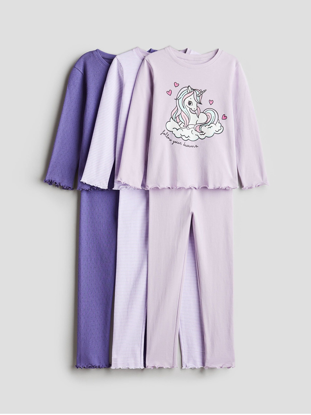 

H&M Girls 3-Pack Cotton Pyjamas, Purple