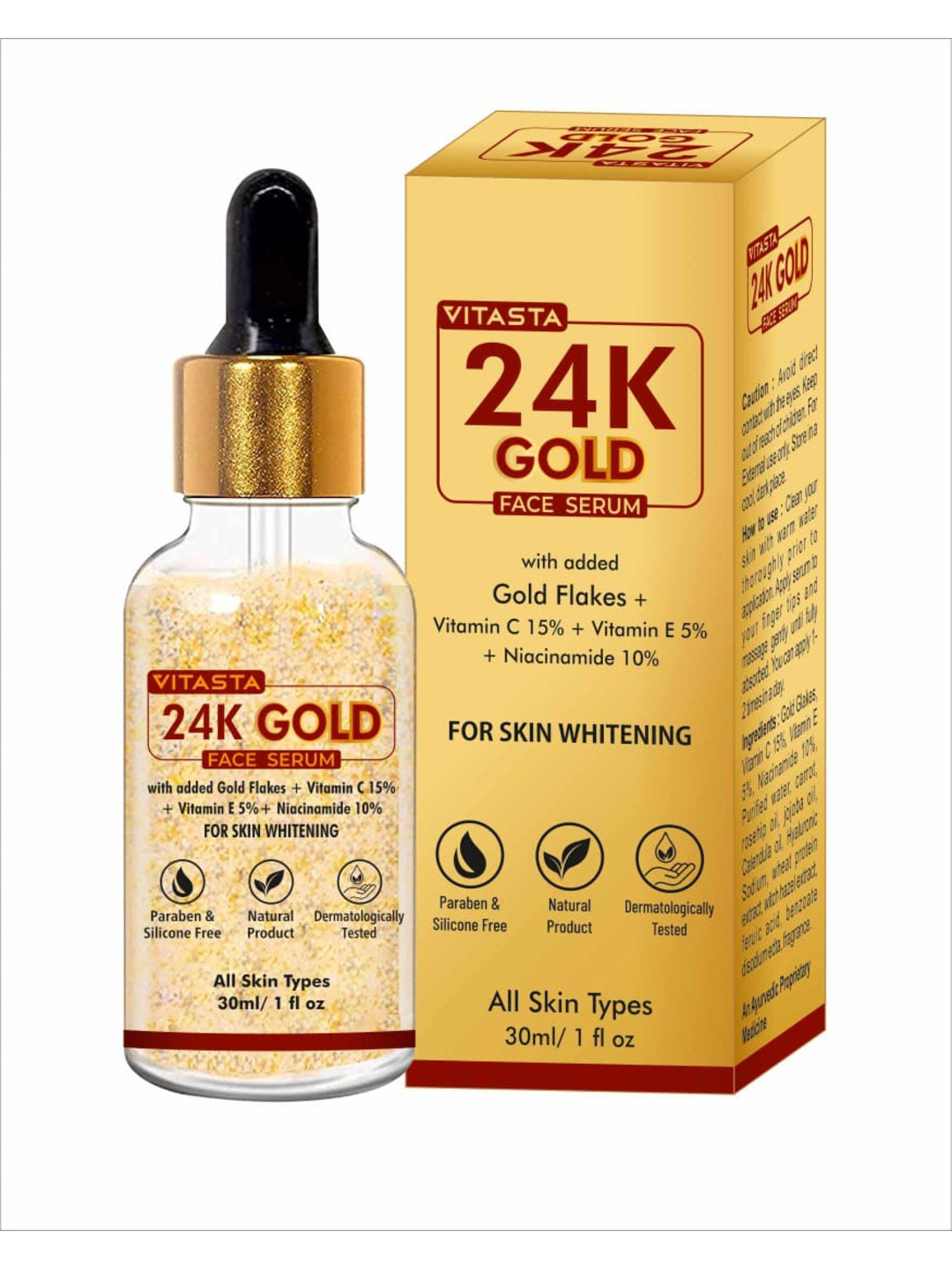 

VITASTA 24k Gold Face Serum With Added Gold Flakes-30ml, White