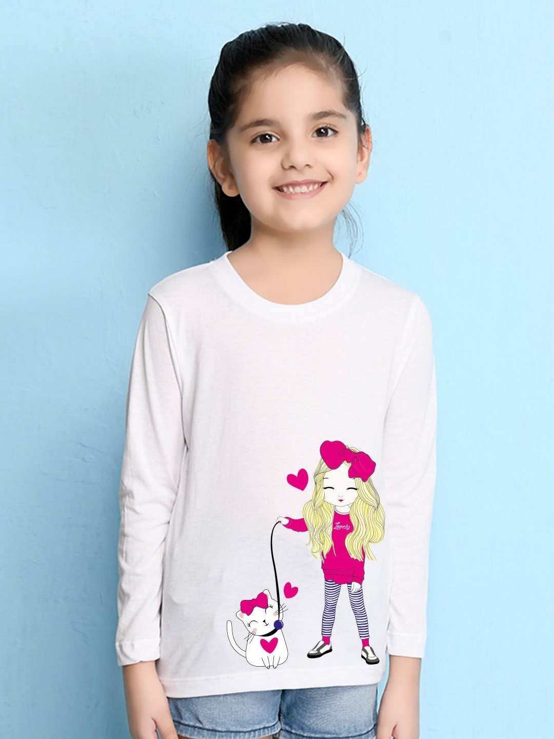 

NUSYL Girls Graphic Printed Long Sleeves T-shirt, White