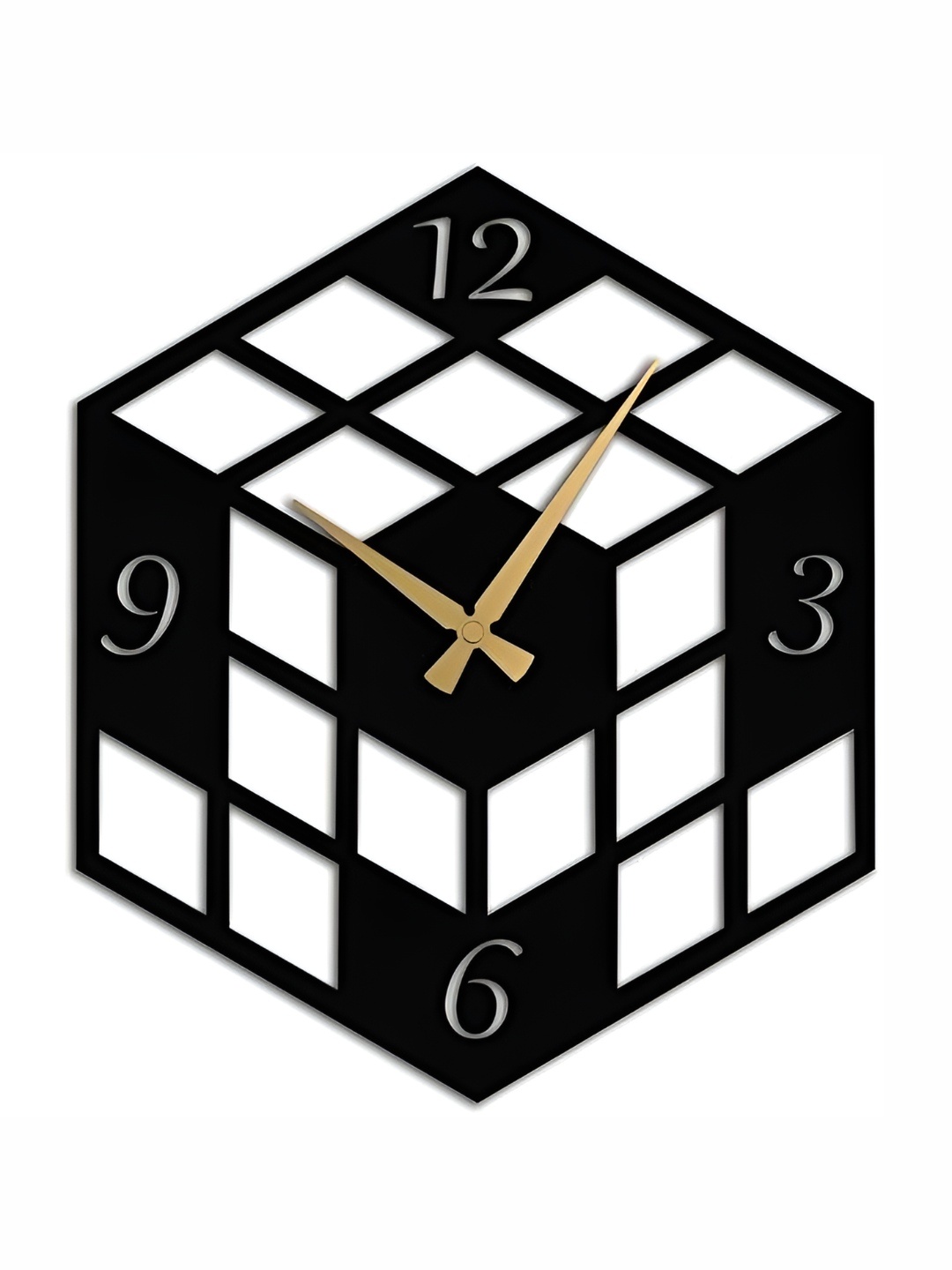 

QEZNEF Beige & Black Textured Geometric Analogue Wooden Wall Clock