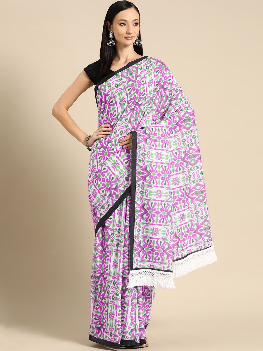 

BUTA BUTI Ethnic Motifs Printed Pure Cotton Saree, Pink