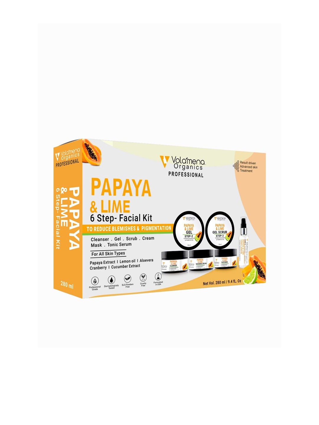 

Volamena 6 Step Organics Papaya & Lime Facial Kit - 280ml, Yellow