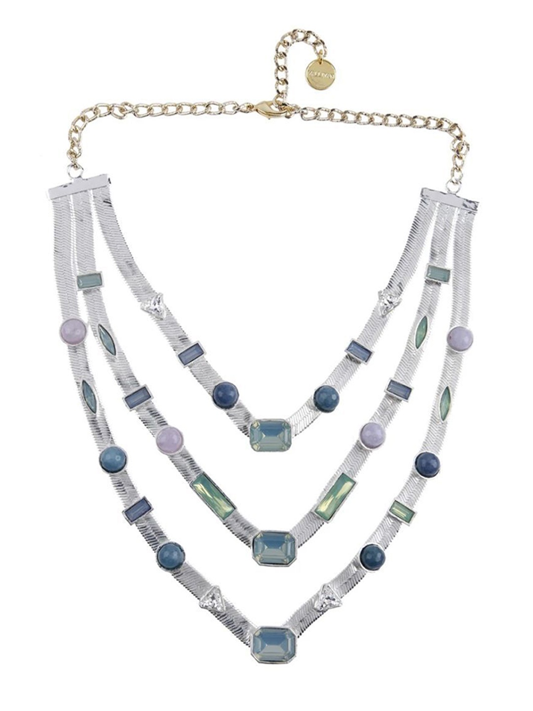 

VALLIYAN BY NITYA Silver-Plated Stone Studded Three Layered Floral Candy Necklace