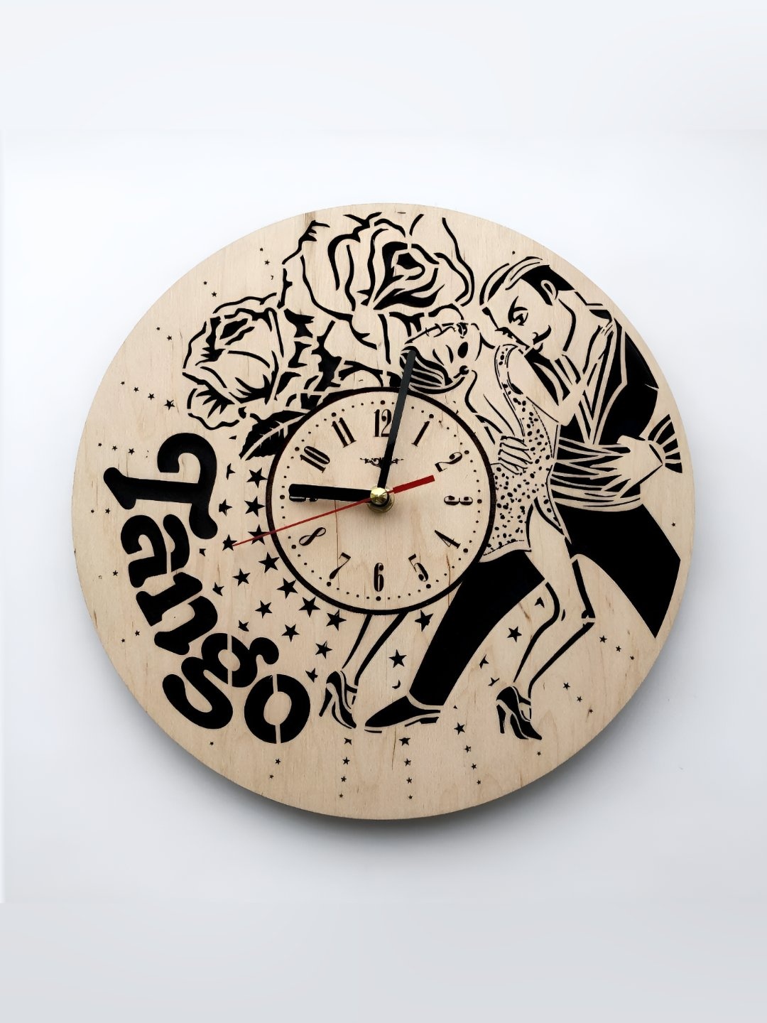 

QEZNEF Beige and Black Printed Round Shaped Wooden Analogue Contemporary Wall Clock