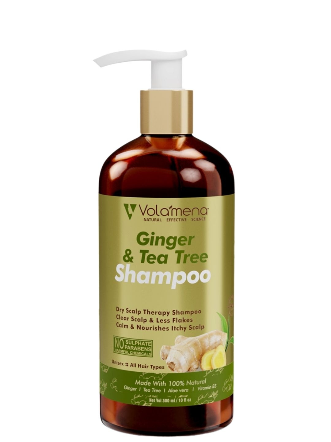 

Volamena Ginger & Tea Tree Shampoo To Reduce Dandruff & Clear Scalp- 300ml, Off white