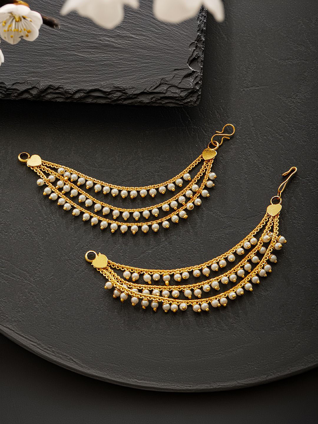 

Jazz and Sizzle Gold-Plated Pearls Beaded Classic Layered Ear Chain