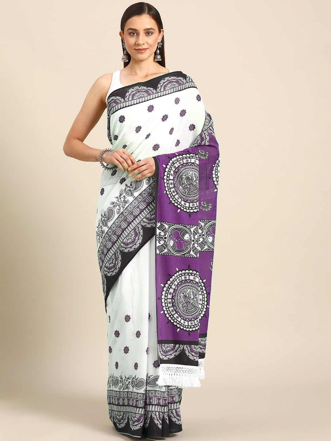 

BUTA BUTI Women Pure Cotton Printed Sarees, White