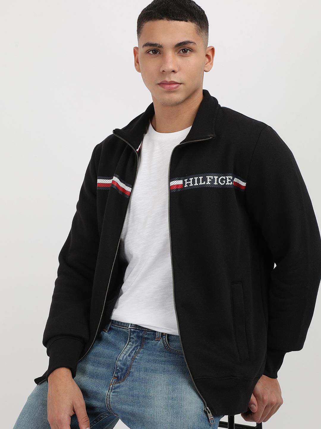 

Tommy Hilfiger Men Brand Logo Printed Cotton Cardigan, Black