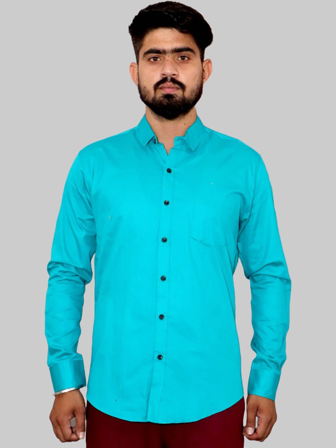 

Vcom Men Classic Spread Collar Solid Cotton Slim Fit Casual Shirt, Blue