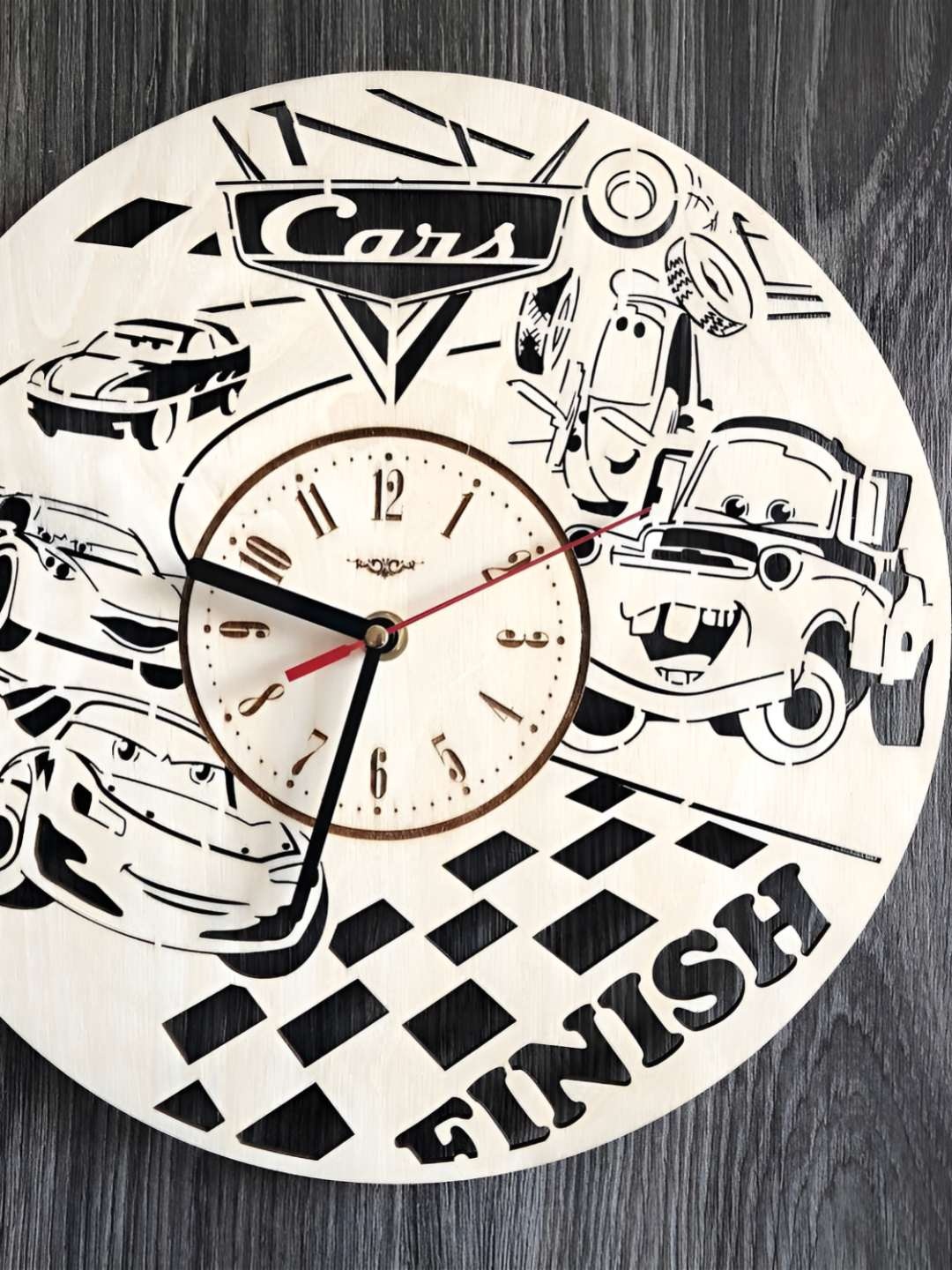 

QEZNEF Beige and Black Printed Wooden Analogue Contemporary Wall Clock