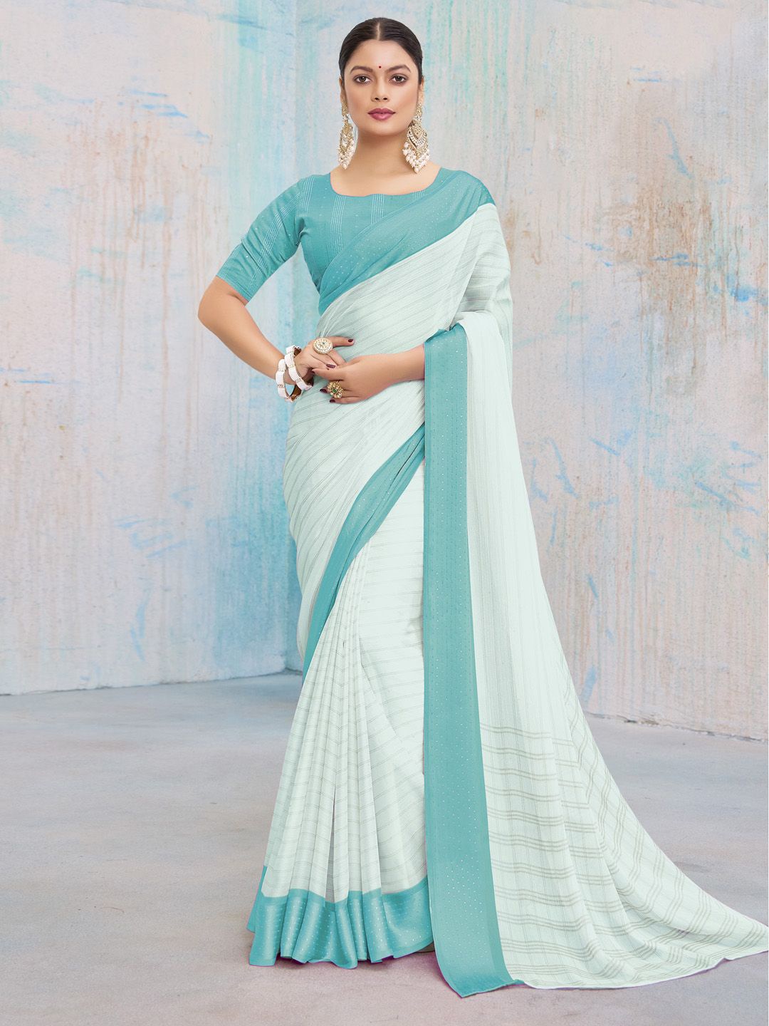 

Anouk Striped Daily Wear Saree, Blue