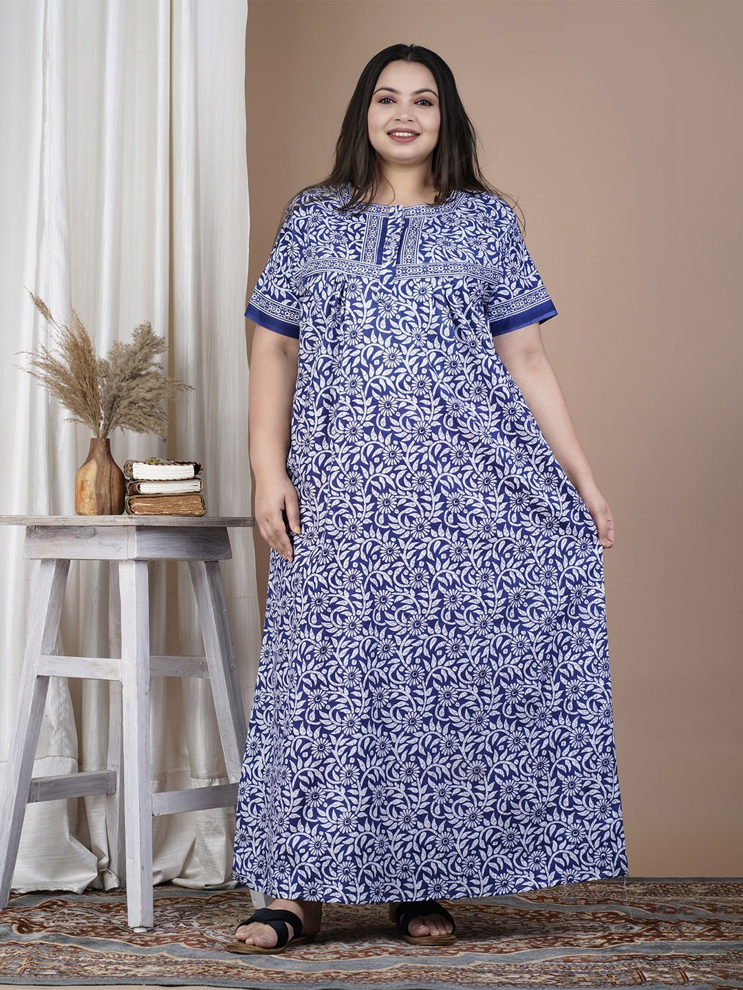 

SP DESIGNS Women Printed Maxi Nightdress, Blue