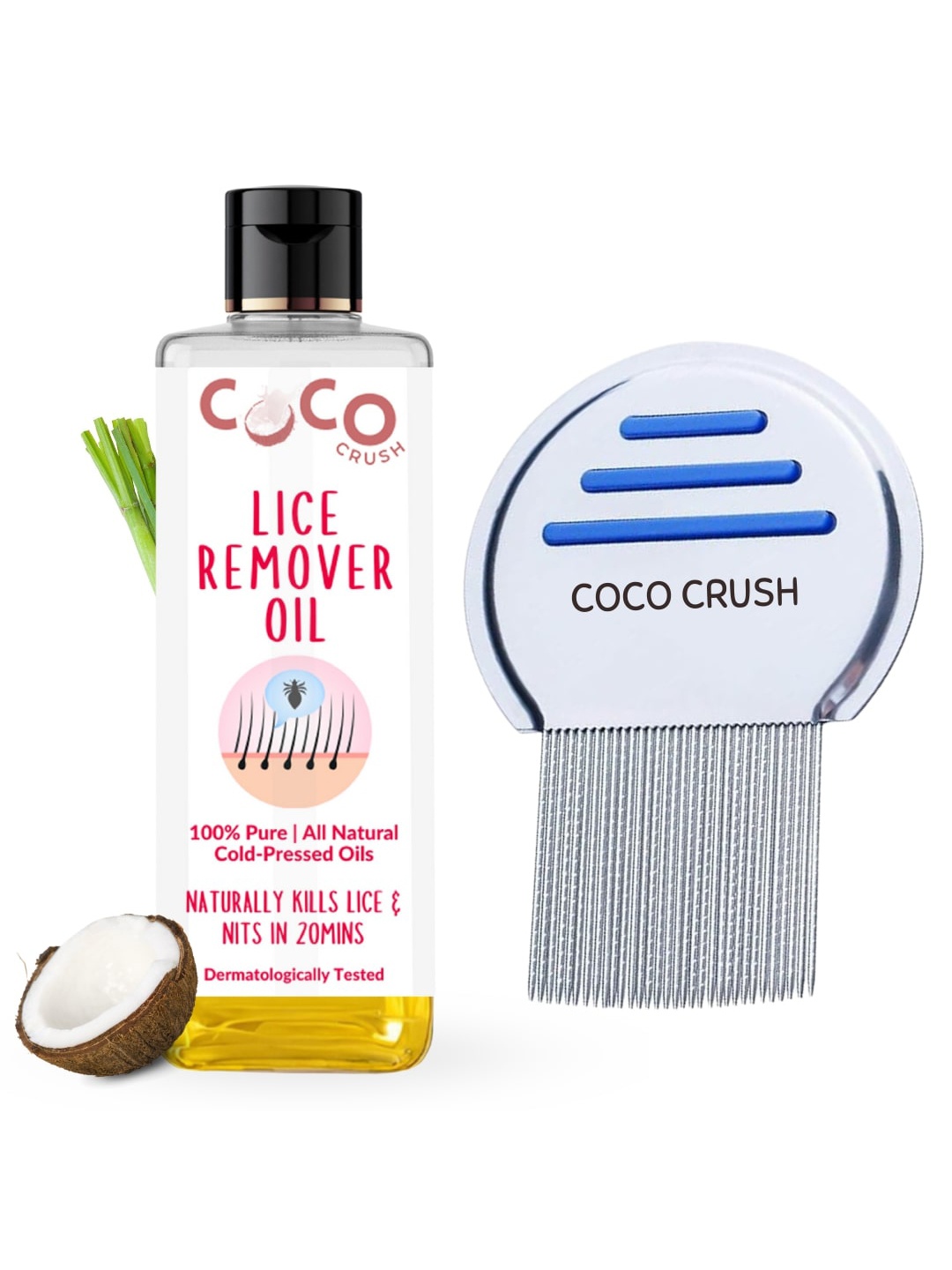 

Coco Crush 100% Natural Lice Remover Comb & Hair Oil -200ml, Yellow