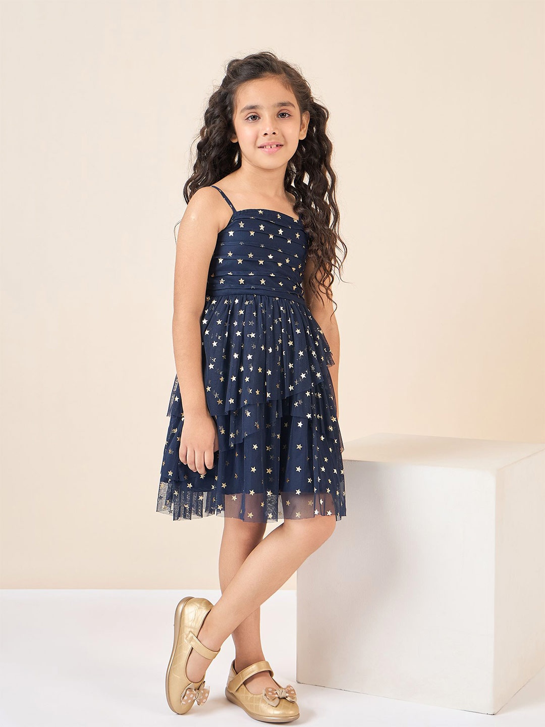 

Stylo Bug Girls Abstract Printed A-Line Above Knee Dress, Navy blue