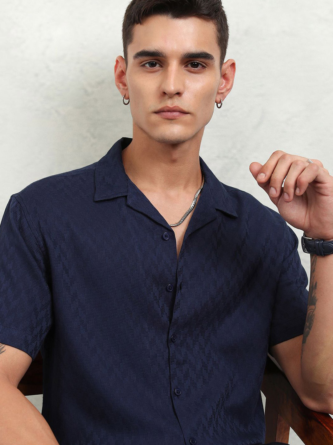 

HIGHLANDER Men Oversized Resort Shirt, Navy blue