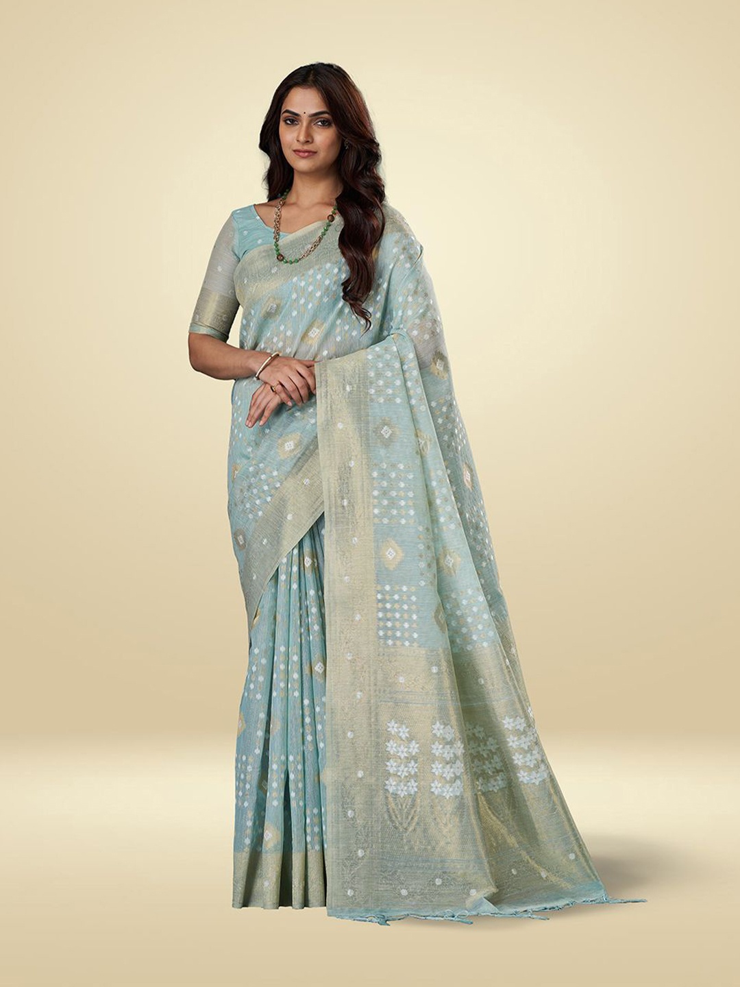 

SARHA Woven Design Zari Pure Cotton Saree with Unstitched Blouse, Blue