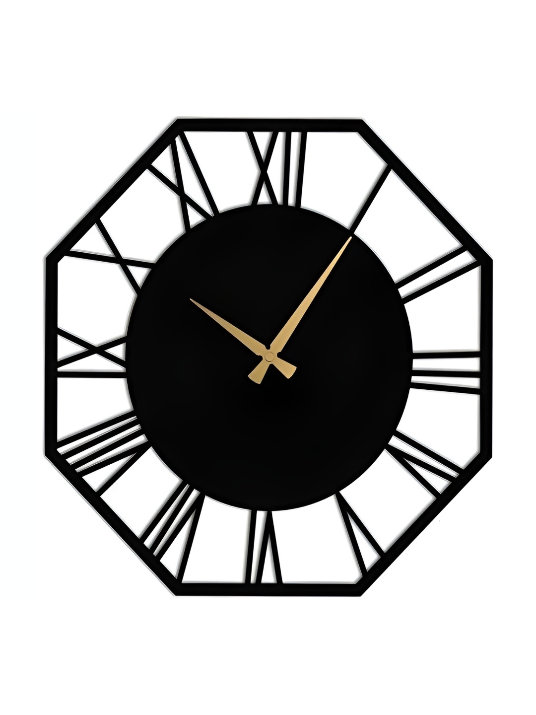 

QEZNEF Black & Gold Toned Analogue Contemporary Geometric Shaped Wooden Wall Clock
