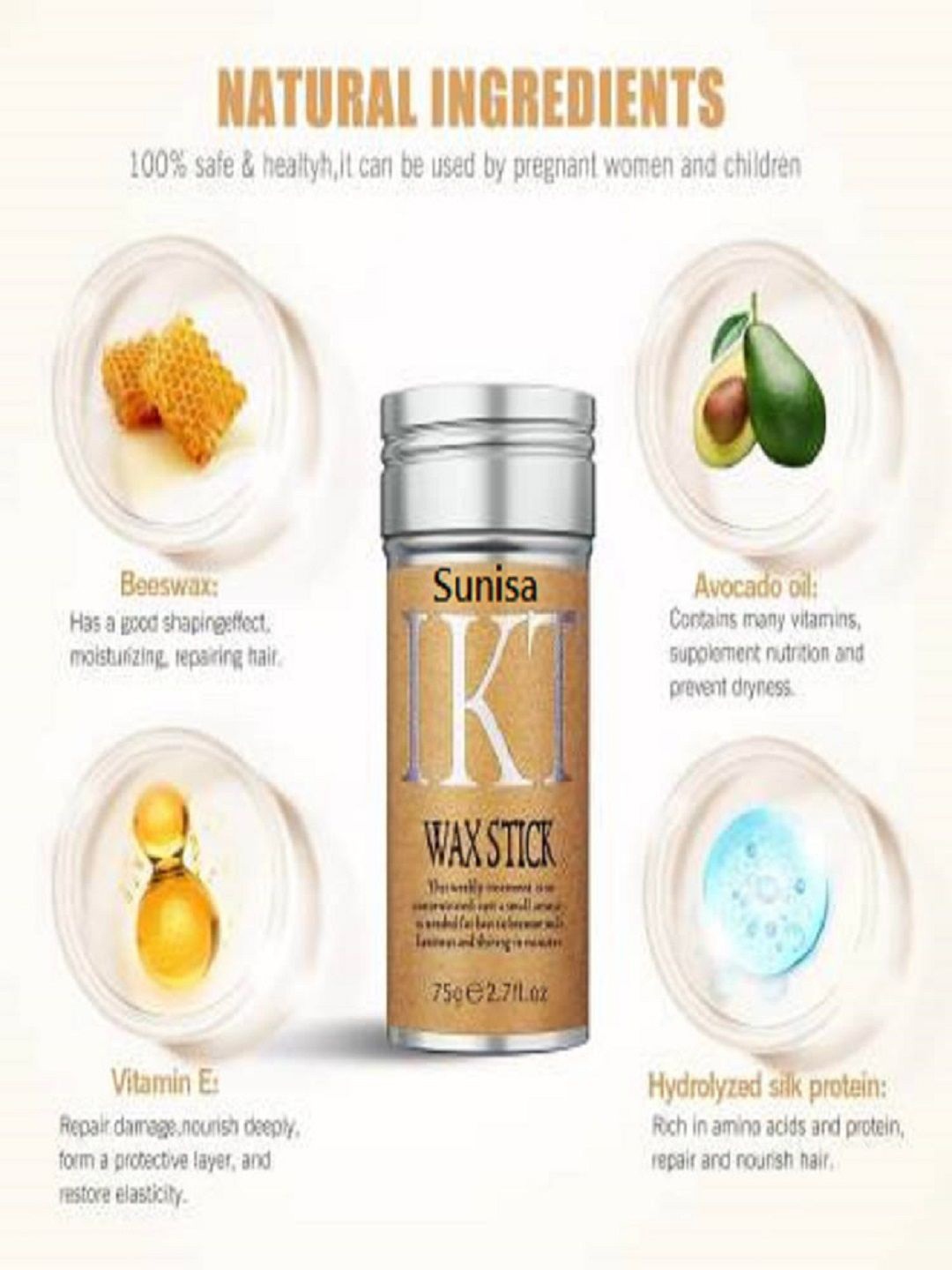 

SUNISA IKT Hair Styling Wax Stick With Bees Wax & Avocado Oil -75g, Transparent