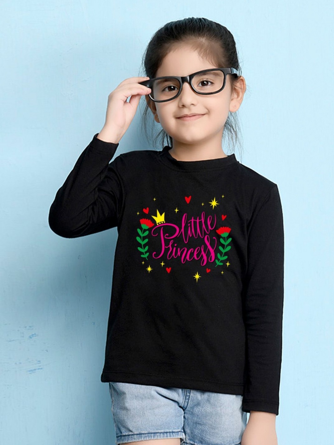 

NUSYL Girls Typography Printed Round Neck Cotton T-shirt, Black