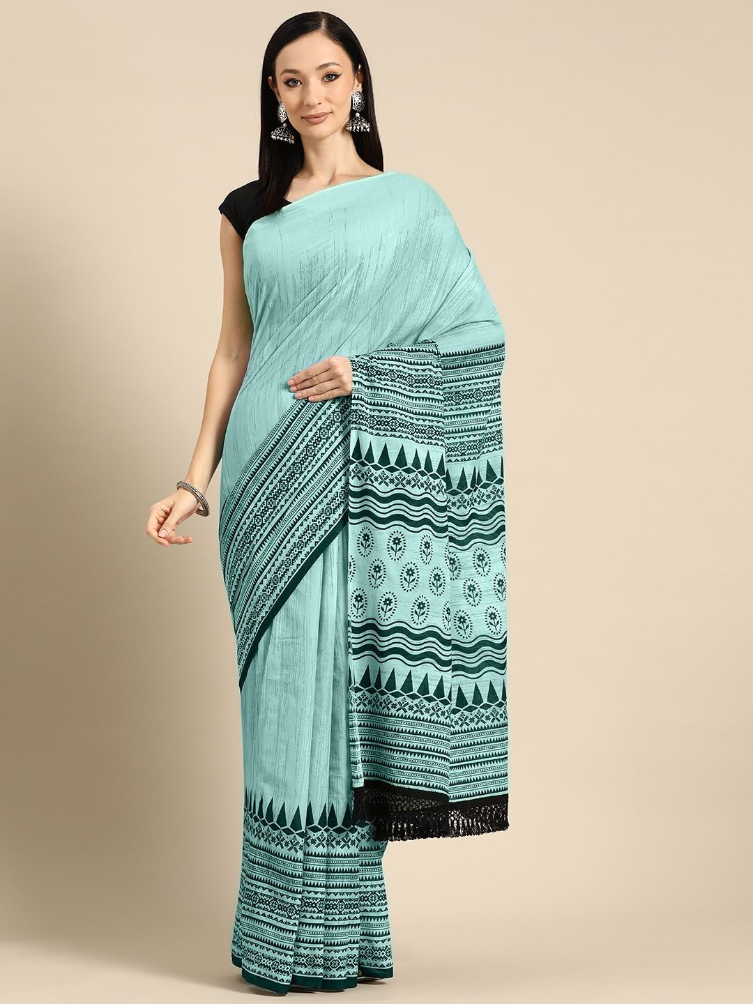 

BUTA BUTI Printed Pure Cotton Saree, Sea green