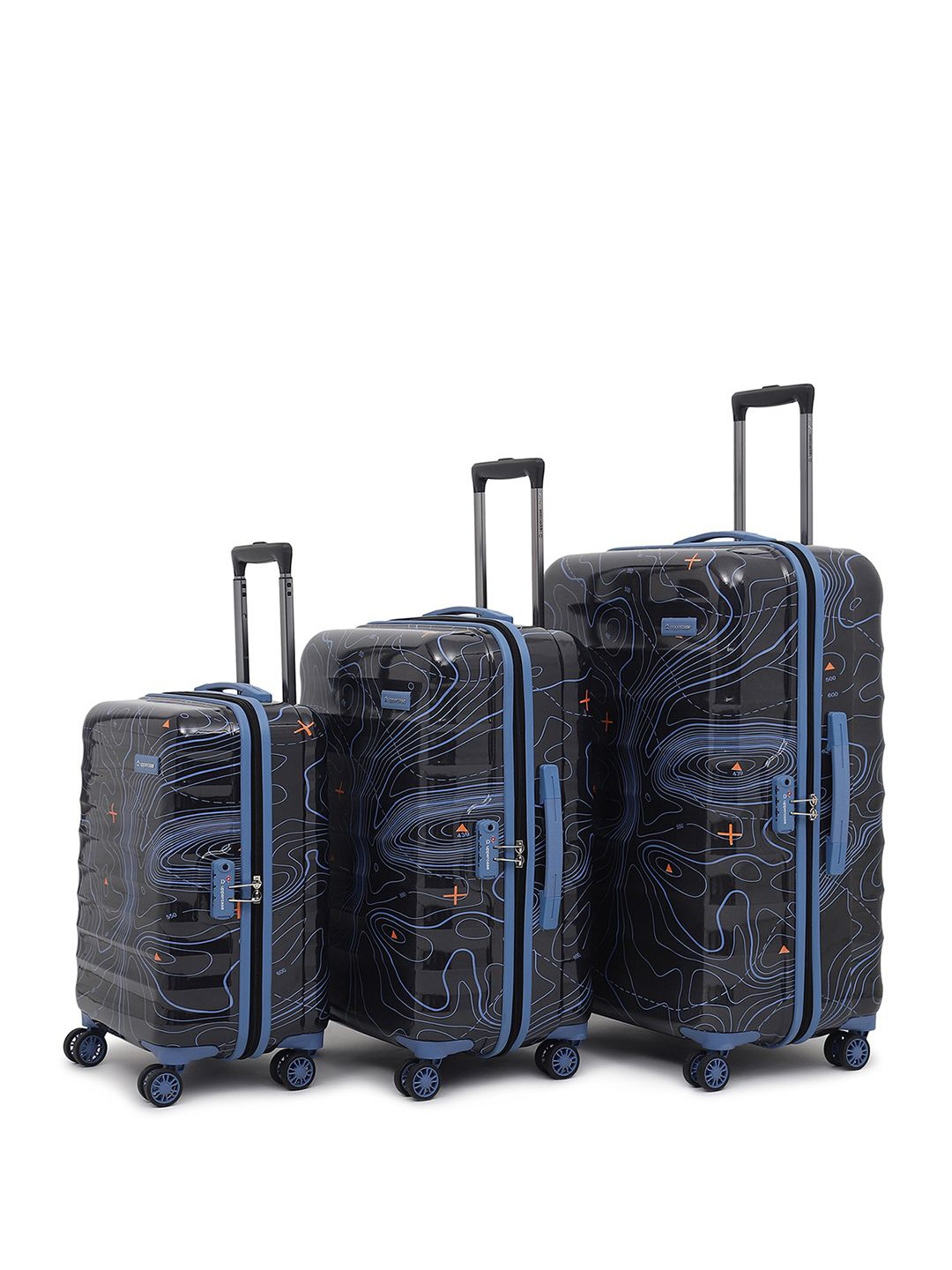 

uppercase Unisex Set Of 3 Printed Hard-Sided Trolley Bags, Black