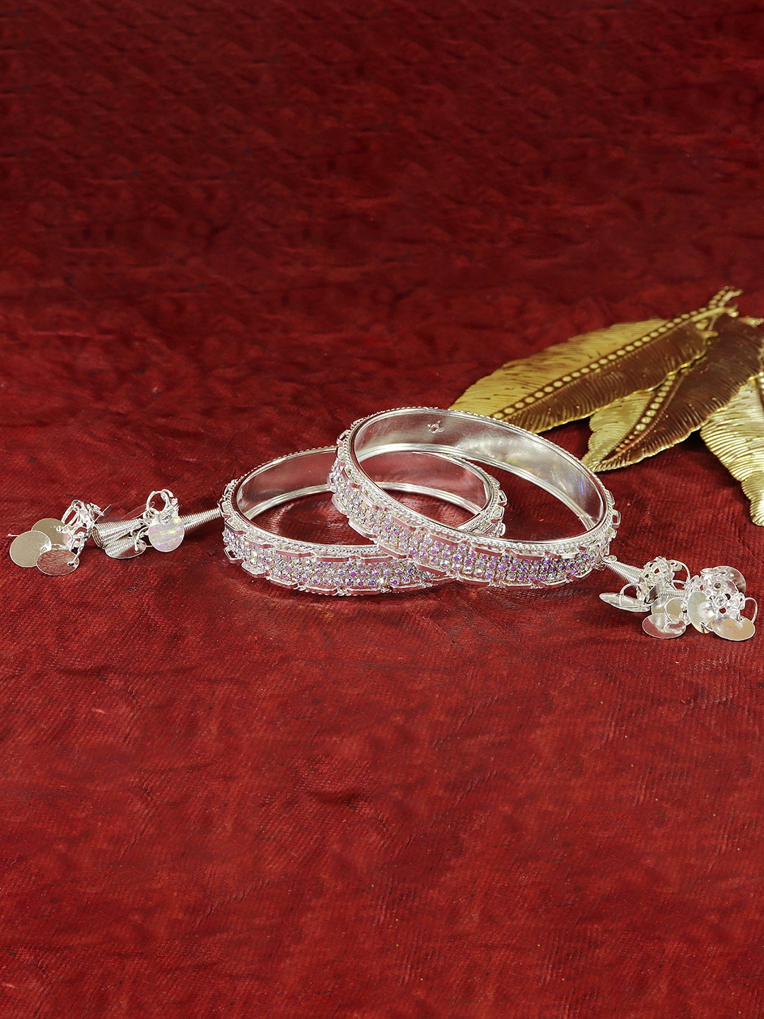 

NMII Set Of 2 Artificial Beads Bangles, Silver