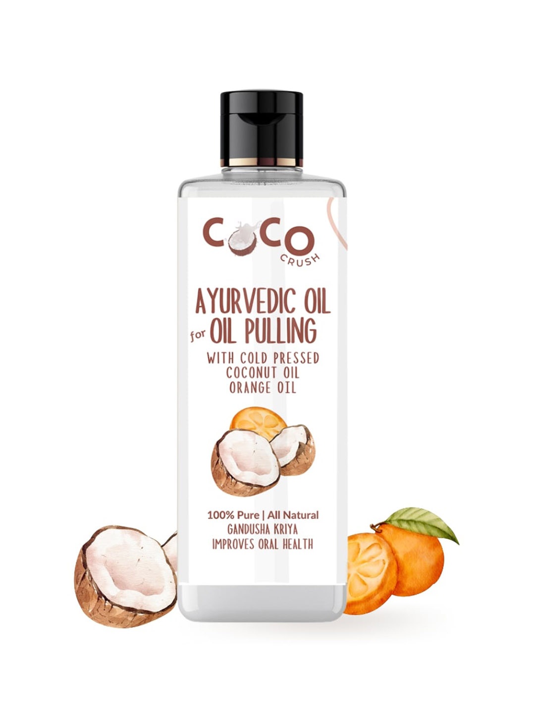 

Coco Crush Ayurvedic Coconut Oil For Oil Pulling Infused With Orange Oil-100ml, Transparent