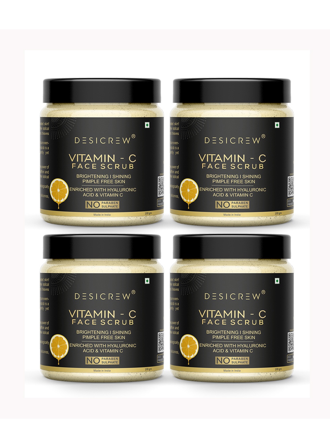 

Desi Crew Set Of 4 Vitamin C Face Scrub- 100g Each, Yellow