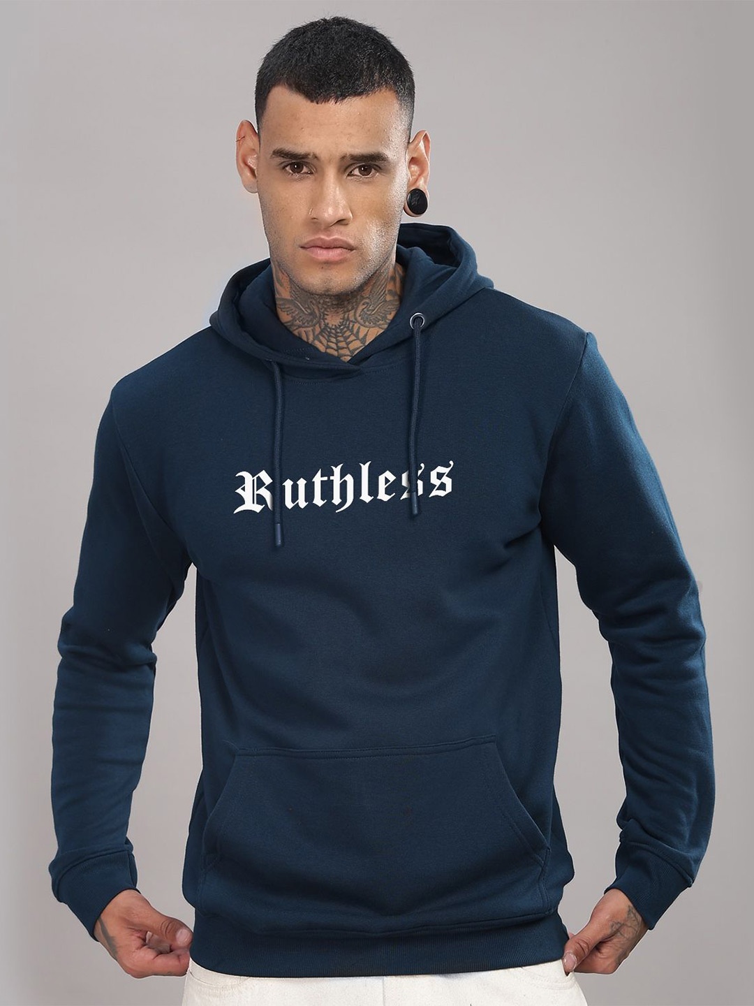 

ADRO Men Printed Hooded Sweatshirt, Teal