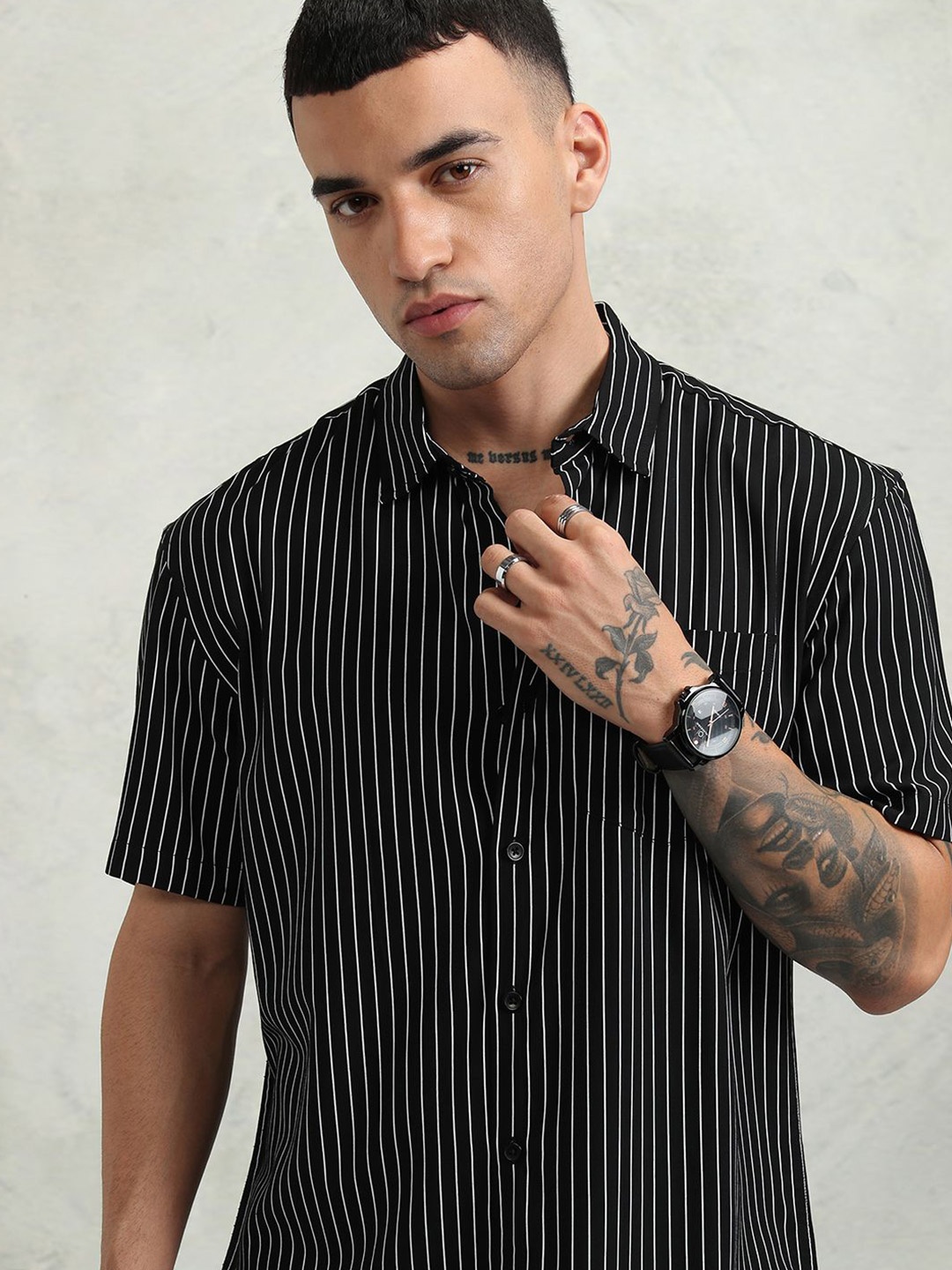 

Highlander Men Printed Striped Relaxed Shirt, Black