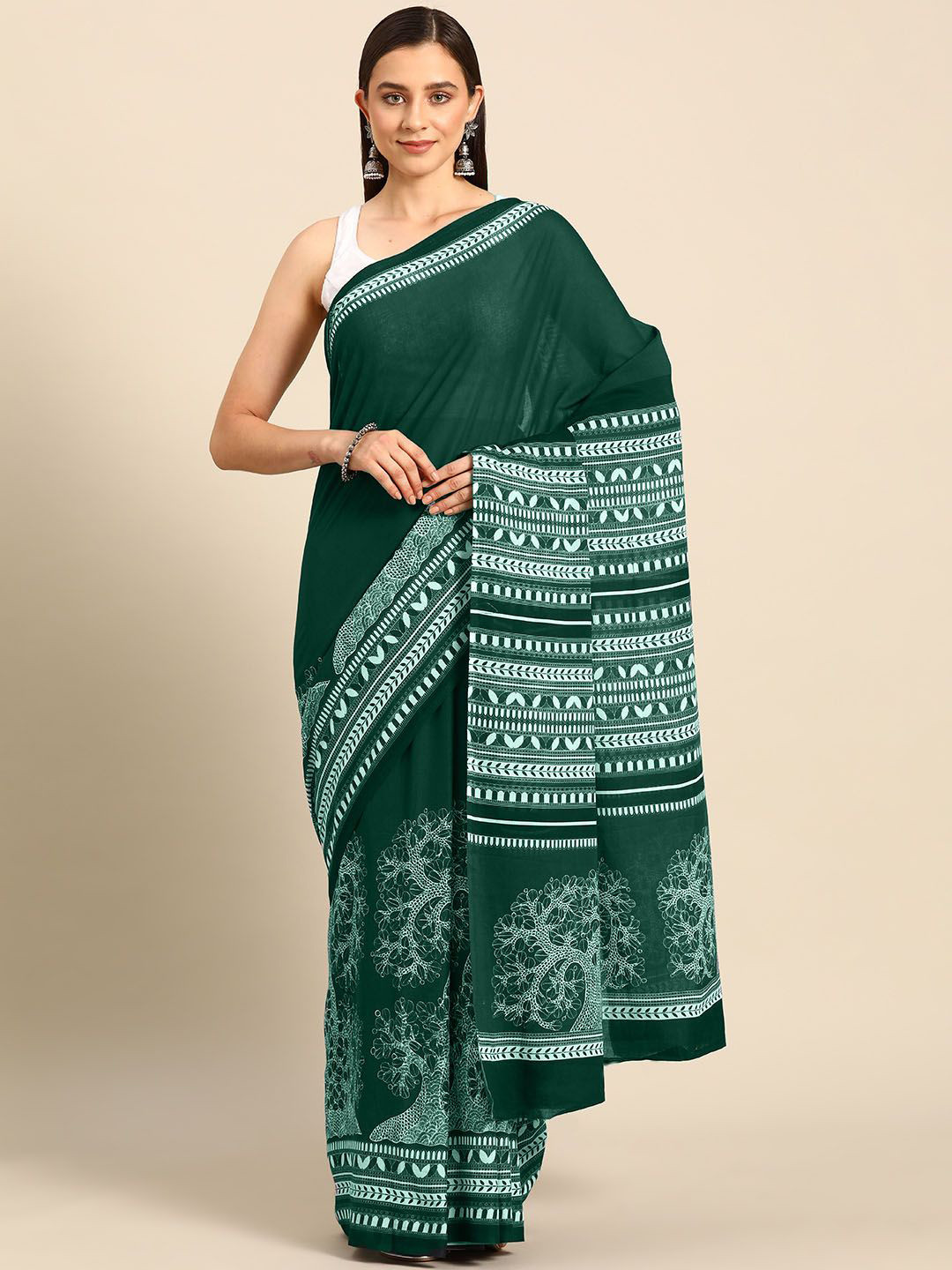 

BUTA BUTI Ethnic Motifs Printed Pure Cotton Saree, Green