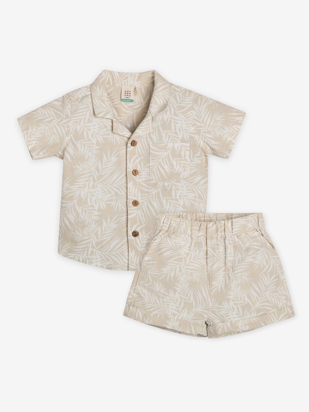 

Ed-a-Mamma Baby Boys Printed Shirt Collar Neck Short Sleeves Pure Cotton Clothing Set, Beige