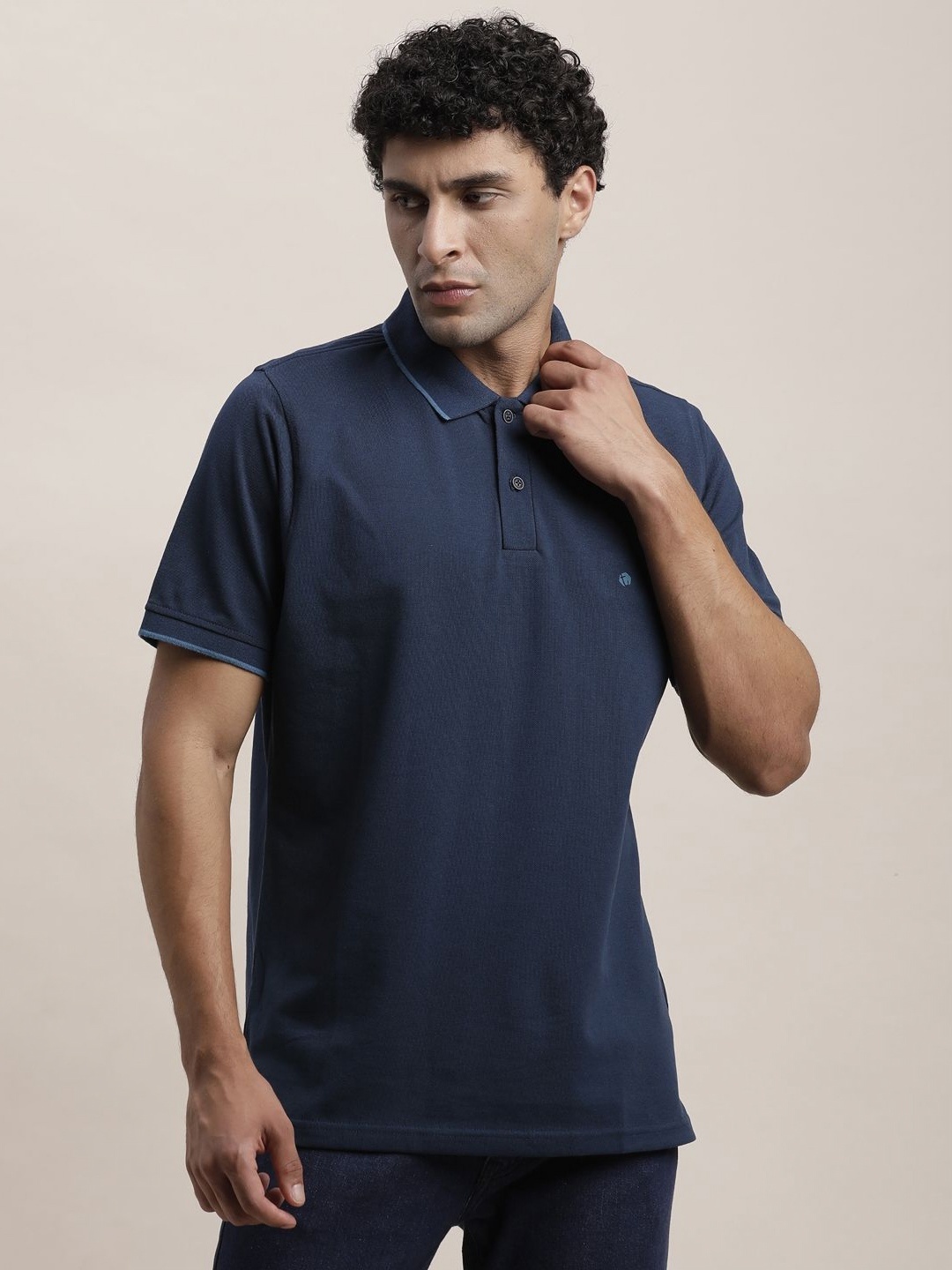 

Turtle Men Polo Collar Applique Slim Fit T-shirt, Blue