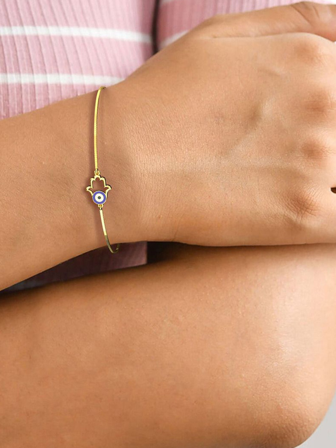 

KISNA DIAMOND AND GOLD JEWELLERY Evil Eye Charm Bracelet, Yellow