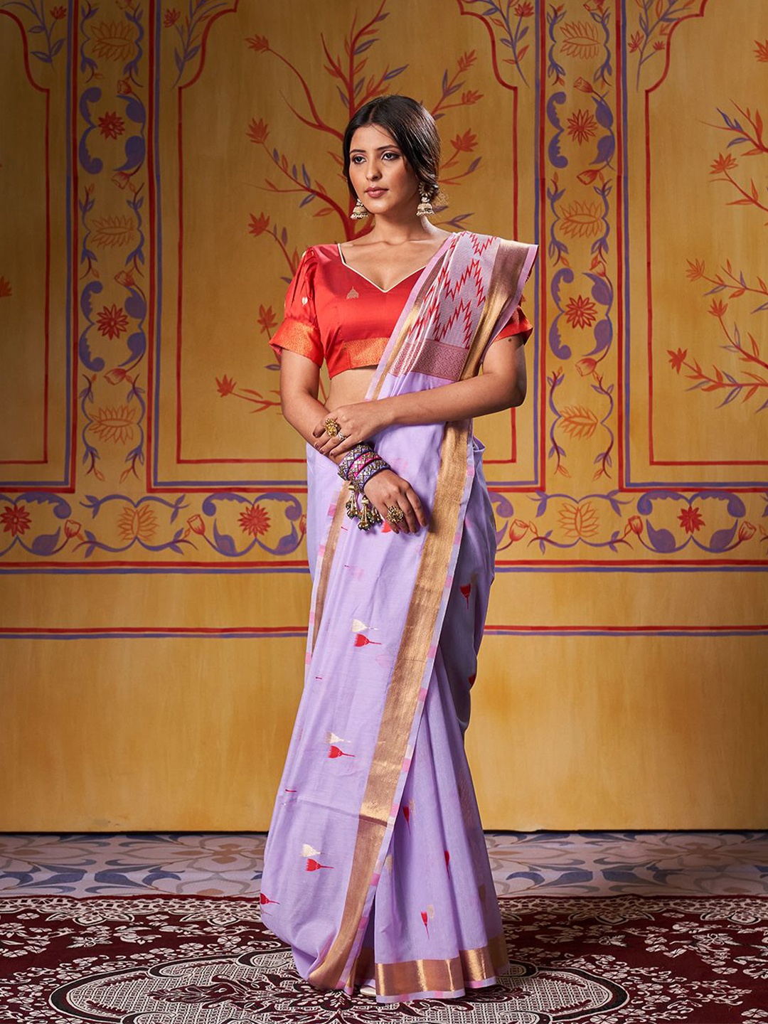 

SARHA Aamira Woven Design Zari Pure Cotton Saree, Purple