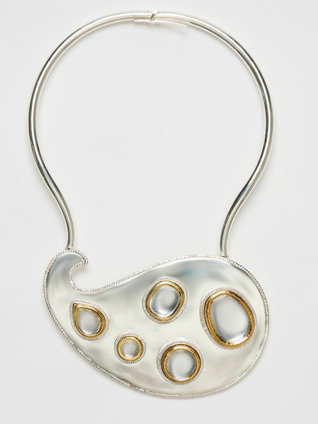 

VALLIYAN BY NITYA Rhodium-Plated Polki Paisley Bib PNecklace, Silver